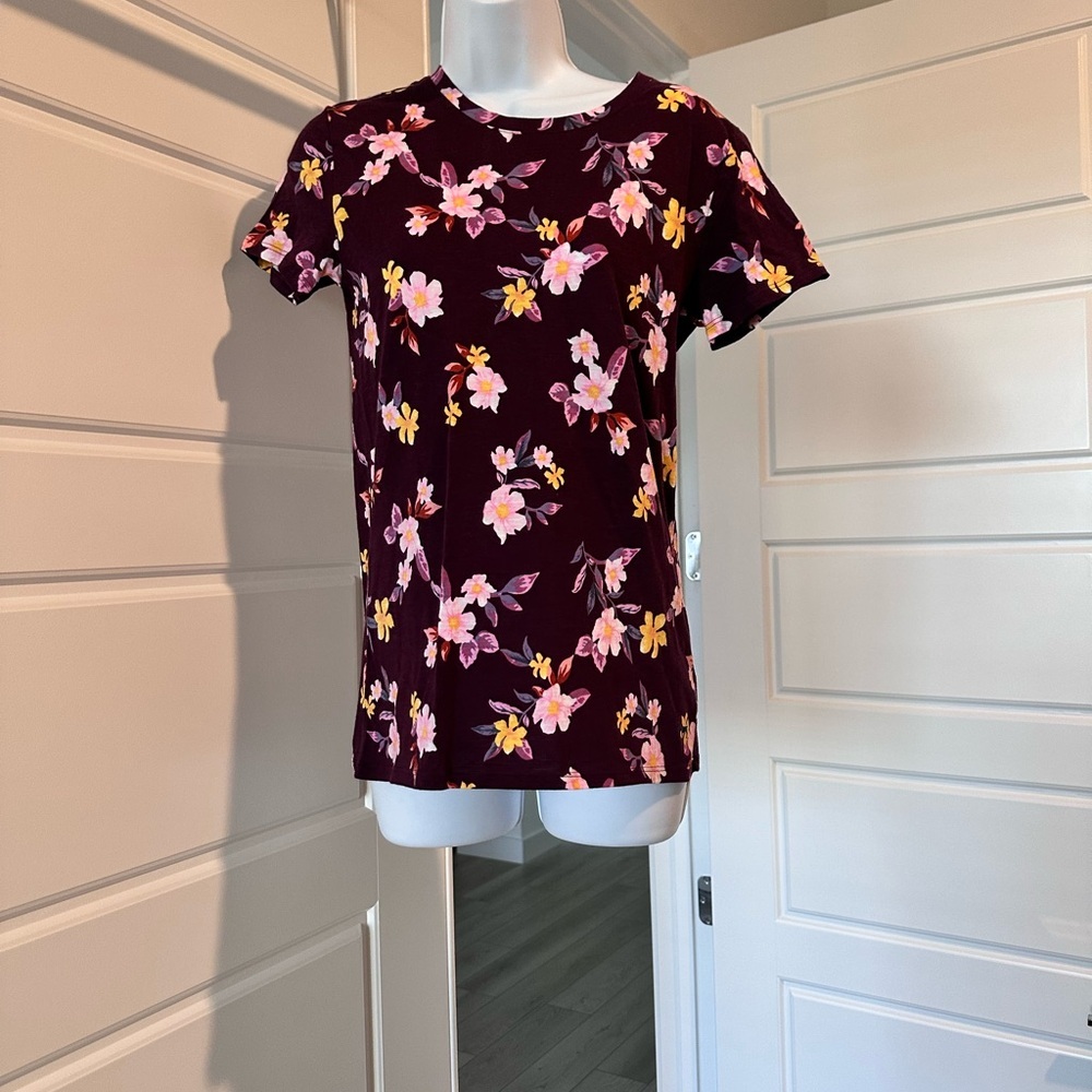 Floral Print Women's Top - Burgundy - Picture 2 of 3